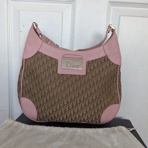 Vintage Dior Diorissimo Handbag with canvas beige and pink leather